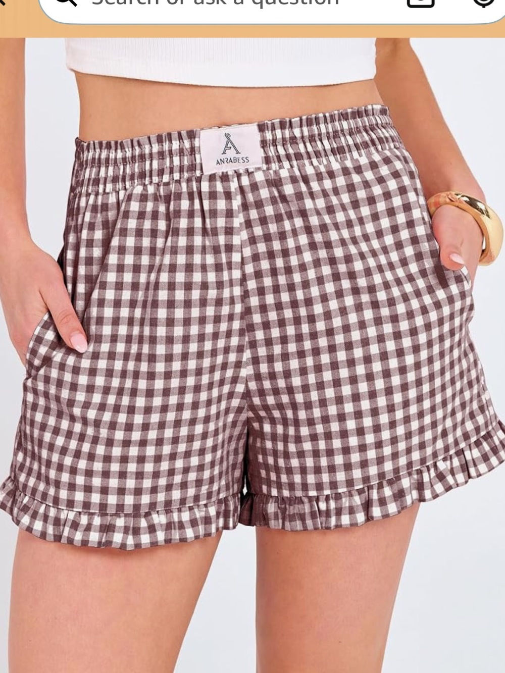 Anrabess Women's Brown Checkered Ruffle Shorts